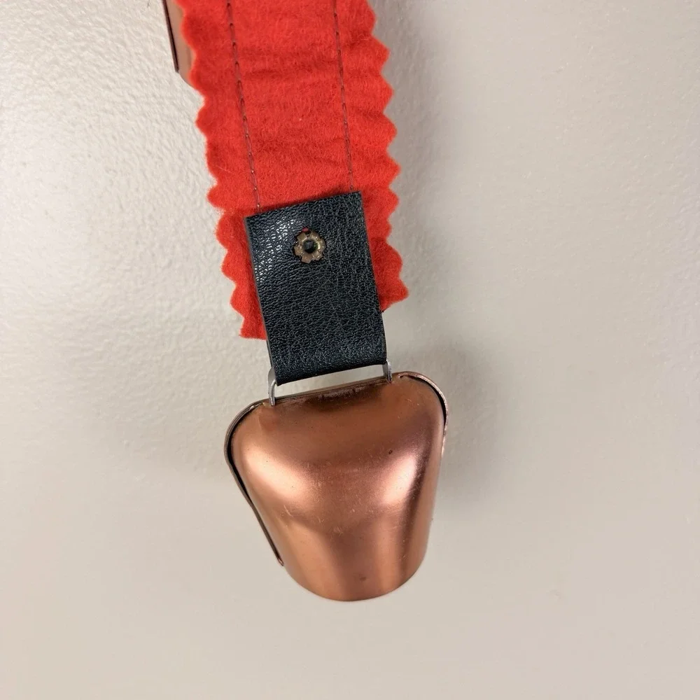 Vintage Brass Swiss Cow Bells Hand Painted on Embroidered Strap